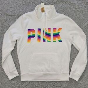 Victoria's Secret PINK Small Rainbow Pride Half‎ Zip Pullover Sweatshirt White